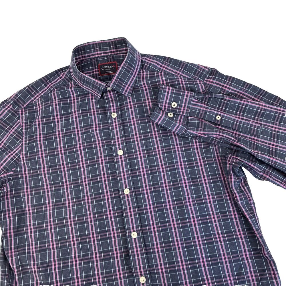 Mens UNTUCKit Long Sleeve Button Up Shirt Size Medium‎ Blue Pink Plaid